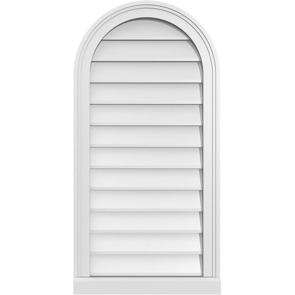 Ekena Millwork Round Top Surface Mount PVC Gable Vent w/ 2"W x 2"P Brickmould Sill Frame, 18"W x 36"H GVPRT18X3603SN - main